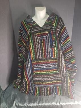 Iguana Jack Men's Multicolor Striped Woven Knit Pullover Hoodie Drawstring X XL